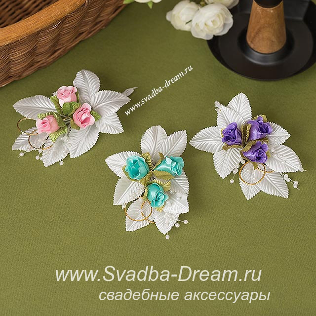 Свадебные бутоньерки для жениха из искусственных цветов